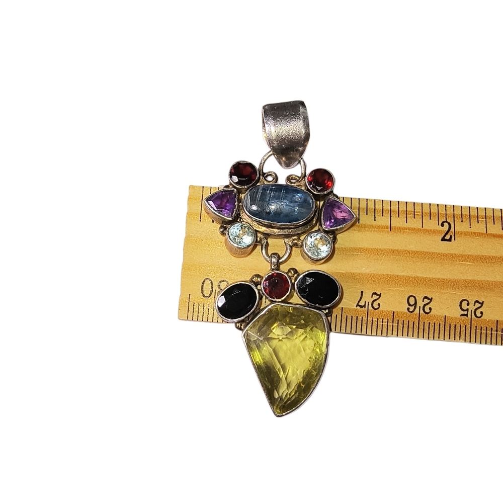 Large Sterling Silver Multi-Gemstone Artisan Statement Pendant - Picture 5 of 10